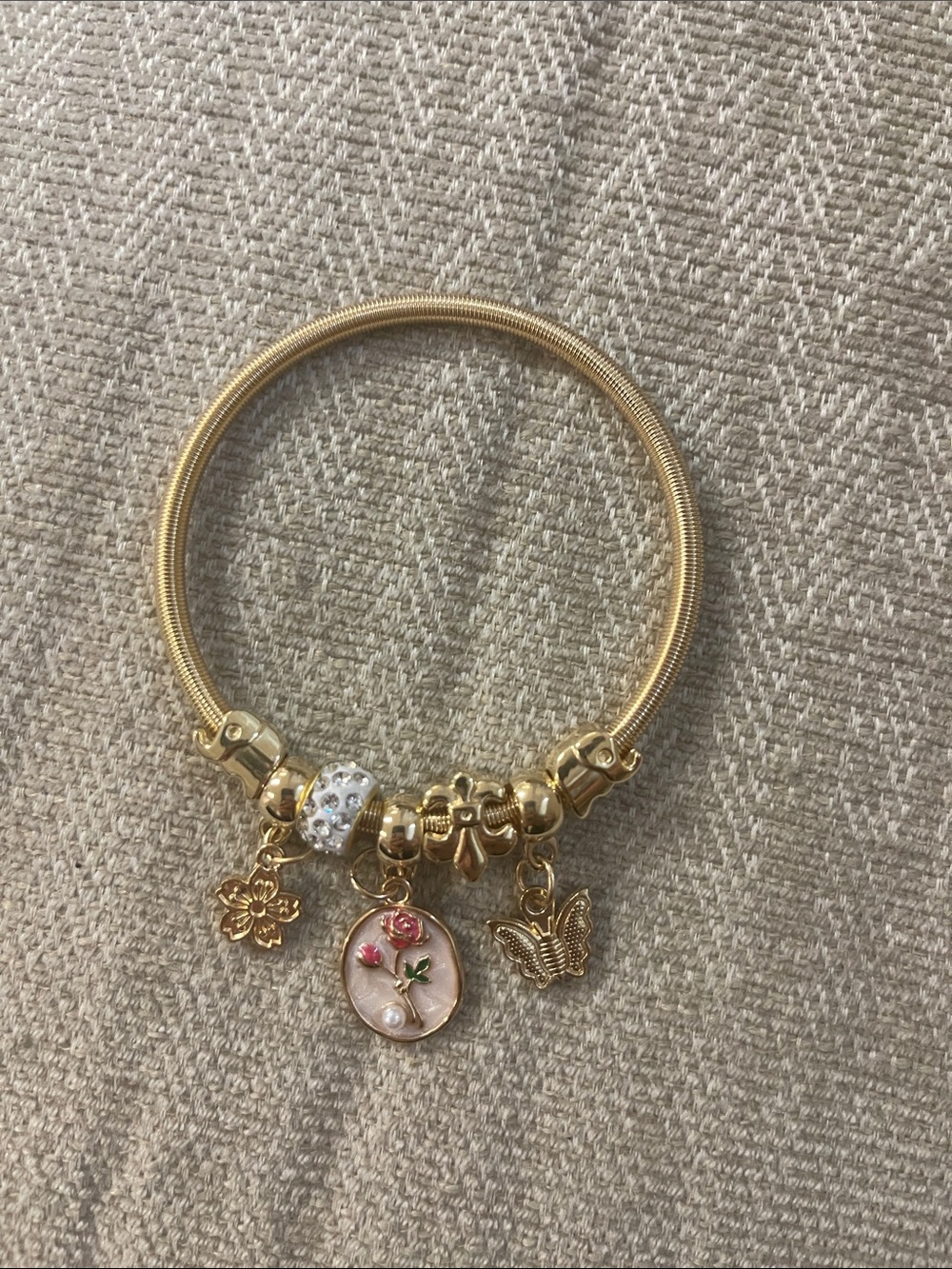Gold Charm Bracelet with Floral and Butterfly Charms